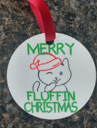 Merry fluffin christmas cat ornament