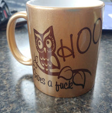 Load image into Gallery viewer, Hoo gives a fuck owl coffee mug
