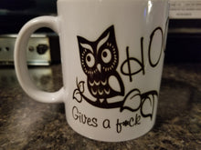 Load image into Gallery viewer, Hoo gives a fuck owl coffee mug
