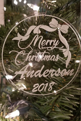 Merry christmas with year and name ornament