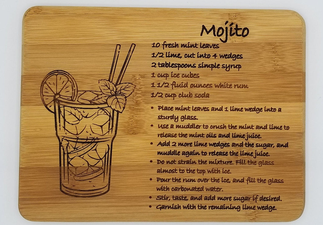 Mojito drink recipe bamboo cutting board