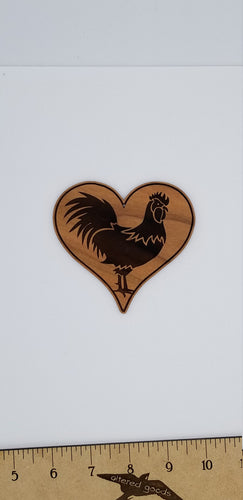 Love cock rooster wood heart shaped ornament