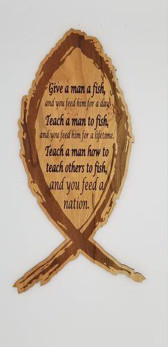 Give a man a fish wooden sign