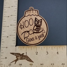 Load image into Gallery viewer, Hoo gives a fuck owl cherry hardwood laser engraved ornament
