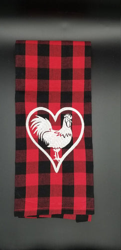 Cock lover embroidered red and black plaid towel