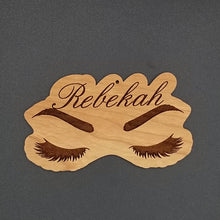 Load image into Gallery viewer, Eyelash artist name wood ornament
