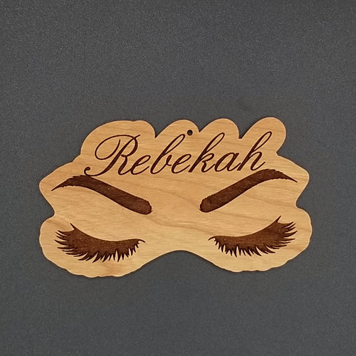 Eyelash artist name wood ornament