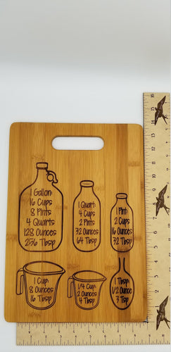 Kitchen measurement conversion bamboo cutting board