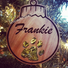 Load image into Gallery viewer, Personalized dog paw wooden name ornament
