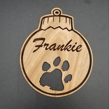 Load image into Gallery viewer, Personalized dog paw wooden name ornament
