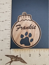 Load image into Gallery viewer, Personalized dog paw wooden name ornament
