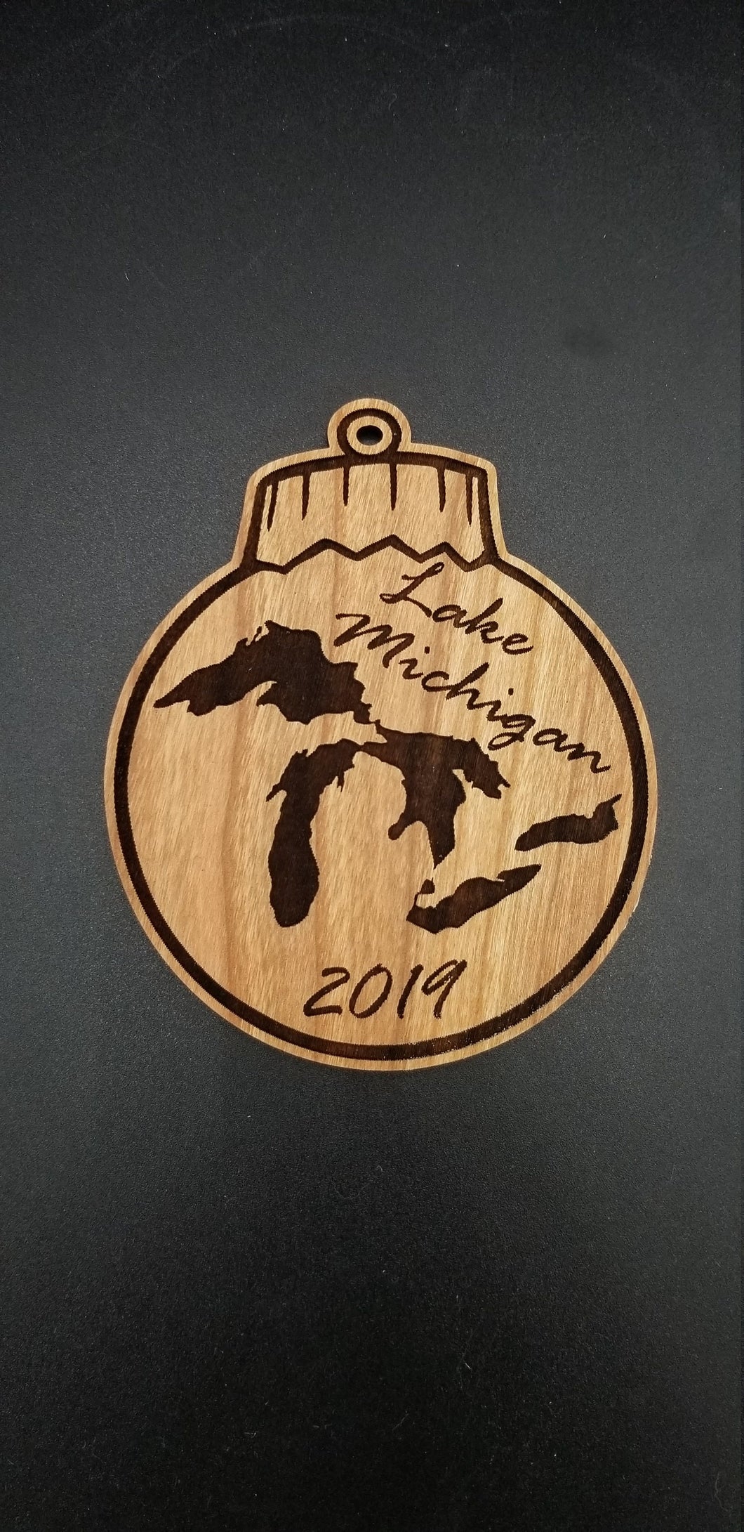 Lake michigan wooden christmas ball ornament