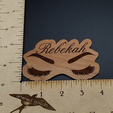 Load image into Gallery viewer, Eyelash artist name wood ornament
