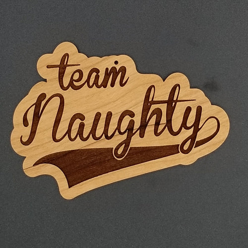 Team naughty cherry wood ornament