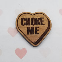 Load image into Gallery viewer, Valentine conversation hearts sexy, dirty, inappropriate, cheeky laser engraved wood earrings
