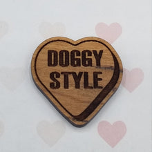 Load image into Gallery viewer, Valentine conversation hearts sexy, dirty, inappropriate, cheeky laser engraved wood magnet
