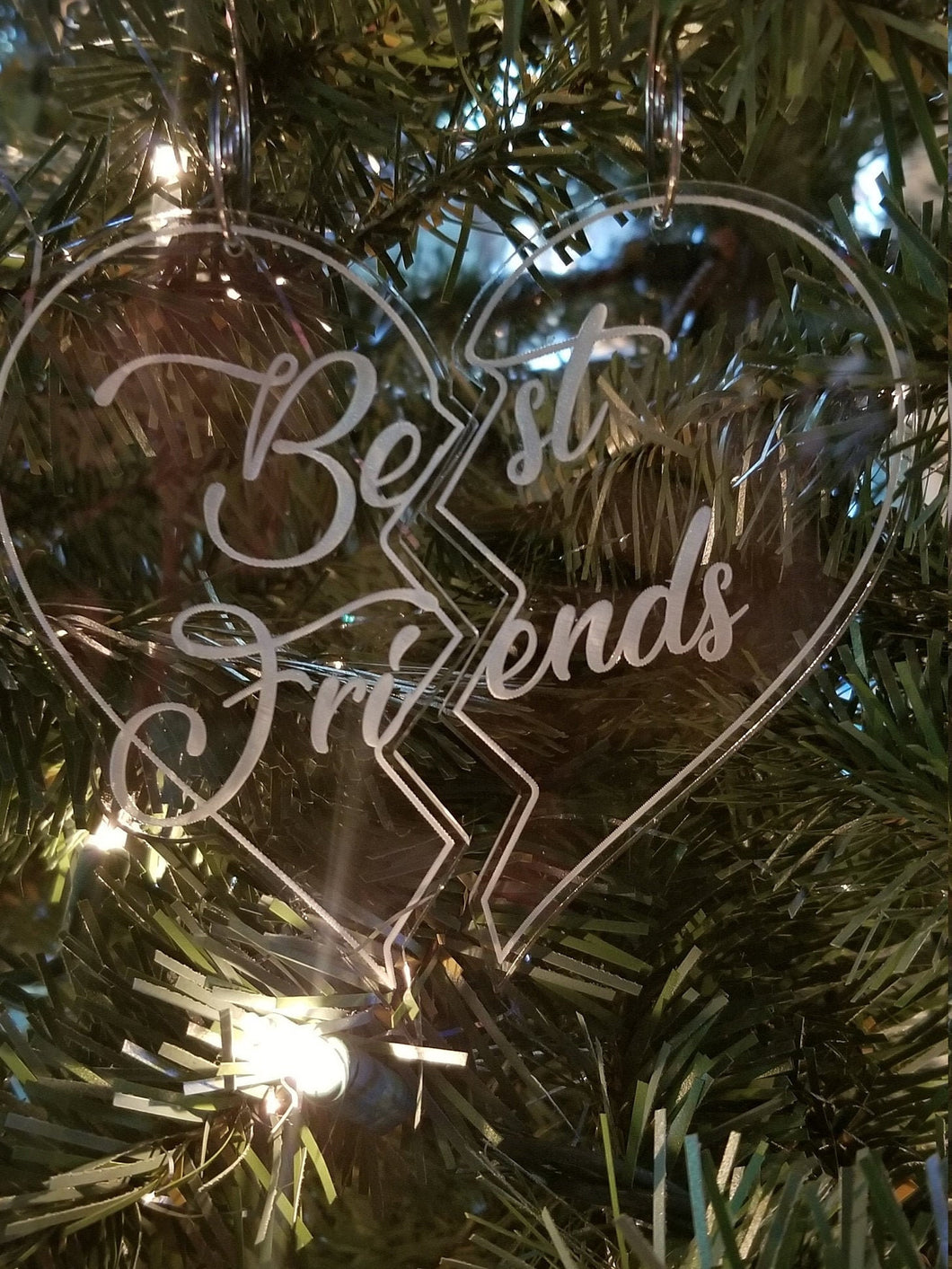 Best friends split heart ornament