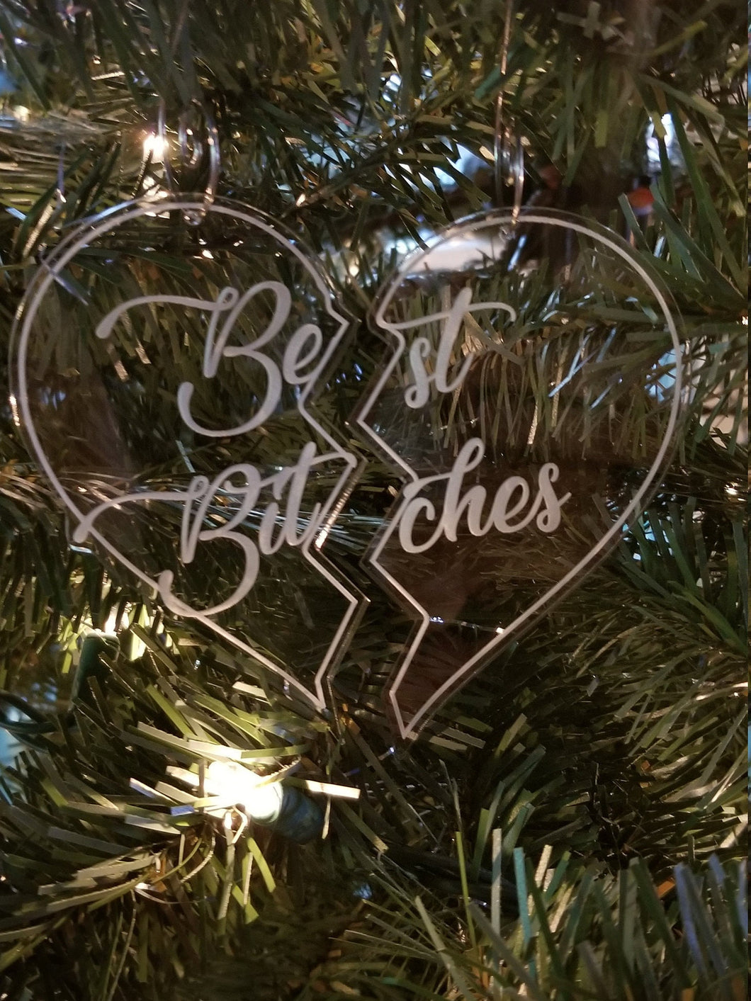 Best bitches split heart ornament