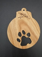 Load image into Gallery viewer, Personalized dog paw wooden name ornament
