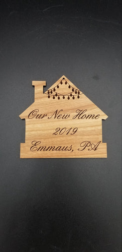 Our new home personalized hardwood ornament