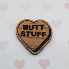 Load image into Gallery viewer, Valentine conversation hearts sexy, dirty, inappropriate, cheeky laser engraved wood earrings
