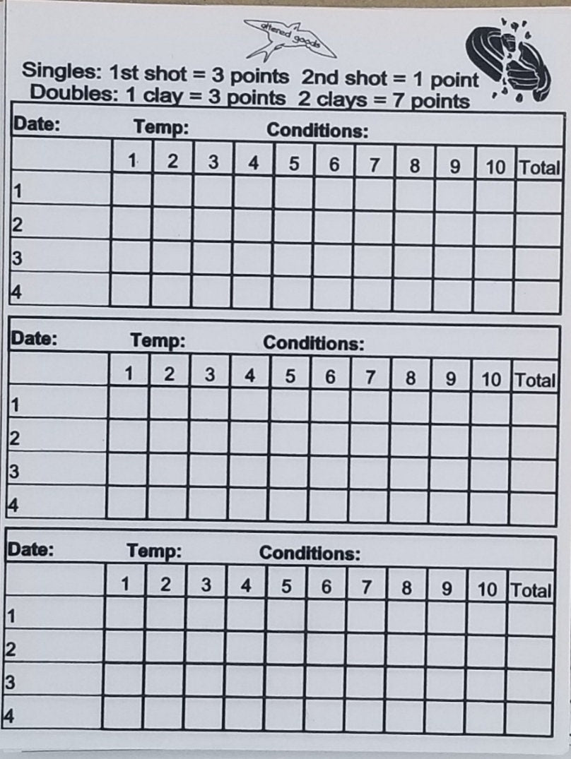 Clay shooting score sheet PDF