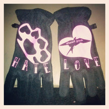 Load image into Gallery viewer, love and hate fleece tattoo knuckle gloves
