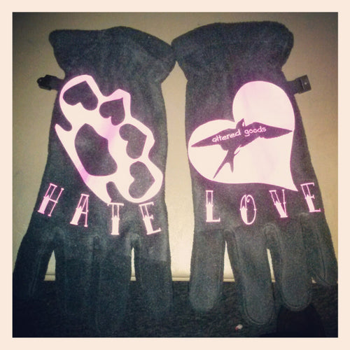 love and hate fleece tattoo knuckle gloves