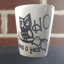 Load image into Gallery viewer, Hoo gives a fuck owl shot glass
