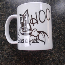 Load image into Gallery viewer, Hoo gives a fuck owl coffee mug
