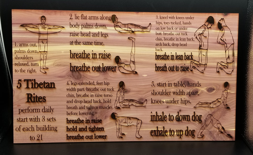 5 tibetan rites yoga large cedar plywood sign