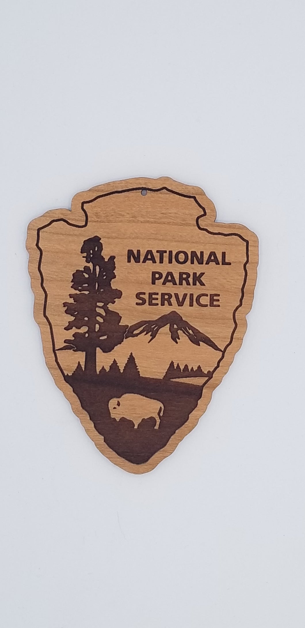 National park service cherry hardwood ornament