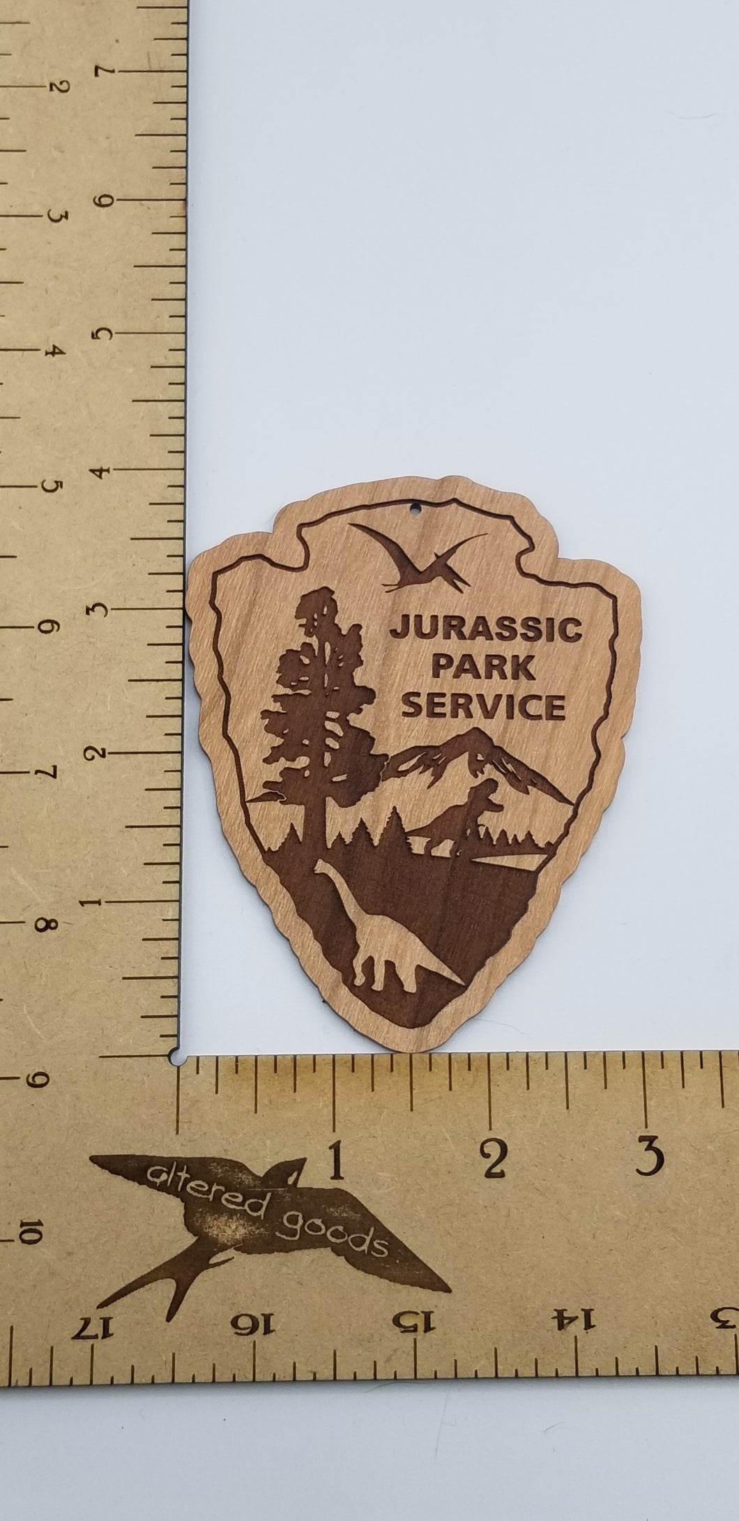 Jurassic park service cherry hardwood ornament