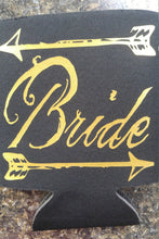 Load image into Gallery viewer, Bride tribe bride and groom wedding beer can cooler - Altered Goods
