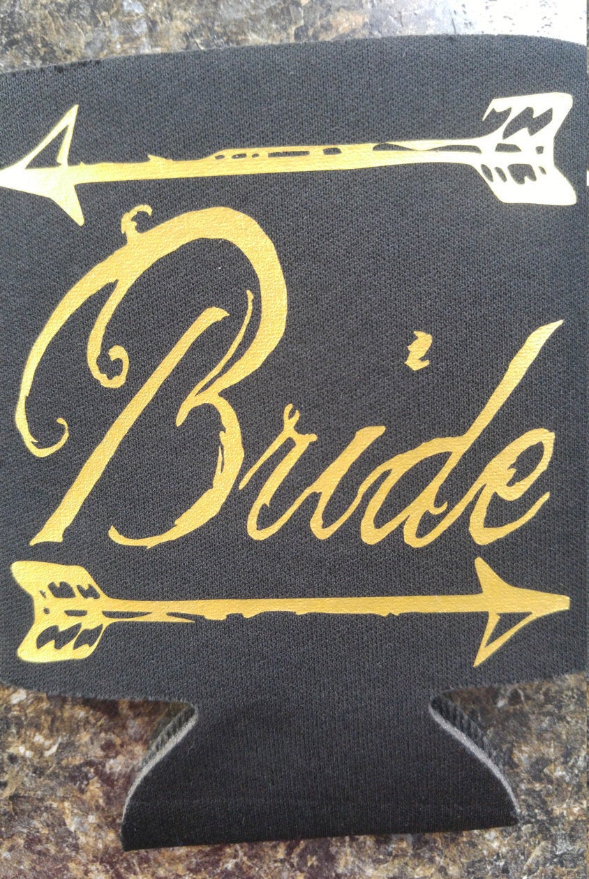 Bride tribe bride and groom wedding beer can cooler - Altered Goods