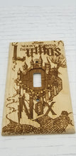 Load image into Gallery viewer, Marauders map lumos and nox light switch cover wood - Altered Goods
