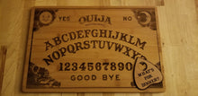 Load image into Gallery viewer, Ouija board bamboo cutting board with maple planchette - Altered Goods
