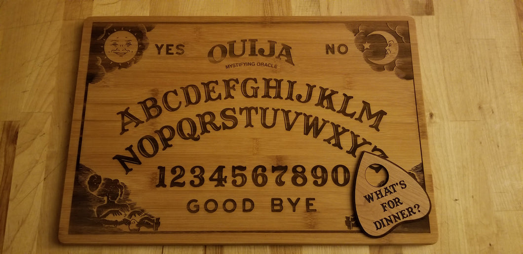 Ouija board bamboo cutting board with maple planchette - Altered Goods