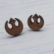 Load image into Gallery viewer, Rebel alliance cherry wood earrings - Altered Goods
