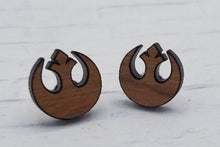 Load image into Gallery viewer, Rebel alliance cherry wood earrings - Altered Goods
