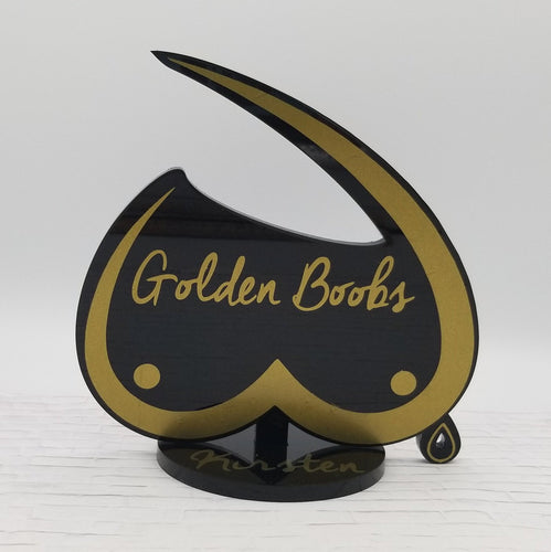 Golden boobs desk sign breastfeeding award - Altered Goods