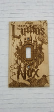 Load image into Gallery viewer, Marauders map lumos and nox light switch cover wood - Altered Goods
