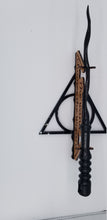 Load image into Gallery viewer, The wand chooses the wizard Cherry wood wand stand with deathly Hallows base - Altered Goods
