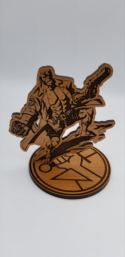 Hellboy cherry wood sign with bprd base - Altered Goods