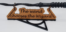 Load image into Gallery viewer, The wand chooses the wizard Cherry wood wand stand with deathly Hallows base - Altered Goods
