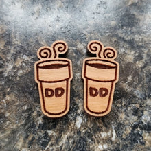 Load image into Gallery viewer, DD coffee cup cherry wood earrings - Altered Goods
