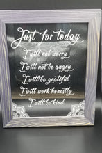 Load image into Gallery viewer, Just for today reiki principals wooden frame sign - Altered Goods
