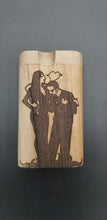 Load image into Gallery viewer, Morticia and Gomez Adam&#39;s family walnut dugout one hitter - Altered Goods
