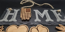 Load image into Gallery viewer, Slate home sign with interchangeable wooden seasonal cut outs - Altered Goods
