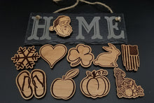 Load image into Gallery viewer, Slate home sign with interchangeable wooden seasonal cut outs - Altered Goods
